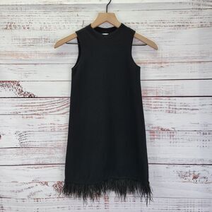 Milly Minis Feathered Hem Dress Size 8 Girls Black Sleeveless